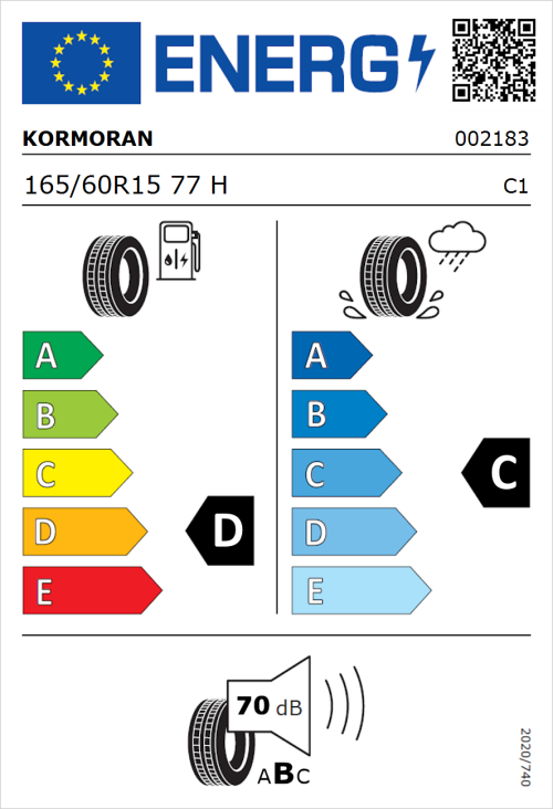 Tyre Label for Kormoran Road Performance 165/60R15 77H