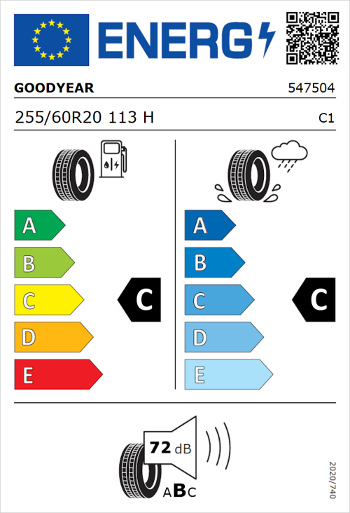 Tyre Label for Goodyear Wrangler All-Terrain Adventure 255/60R20 113H