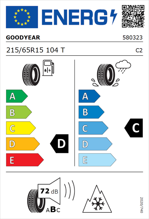 Tyre Label for Goodyear Vector 4Seasons Cargo 215/65R15 104T