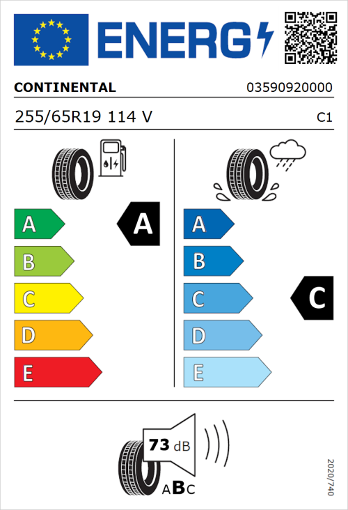 Tyre Label for Continental CrossContact RX 255/65R19 114V