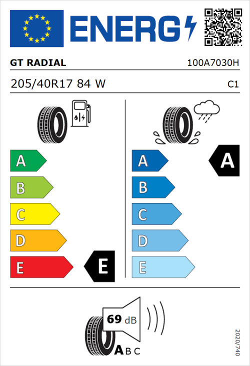 Tyre Label for GT Radial SportActive 2 205/40R17 84W