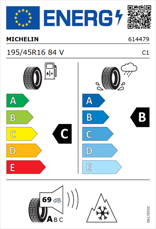 Tyre Label for Michelin CrossClimate 2 195/45R16 84V