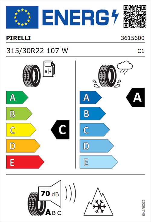 Tyre Label for Pirelli Scorpion Zero All Season (PNCS) 315/30R22 107W