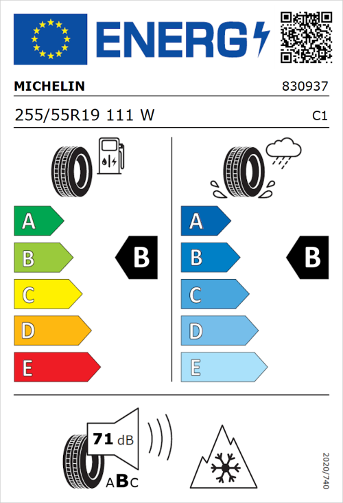 Tyre Label for Michelin CrossClimate 2 255/55R19 111W