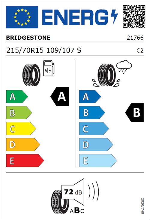 Tyre Label for Bridgestone Duravis R660 215/70R15 109/107S