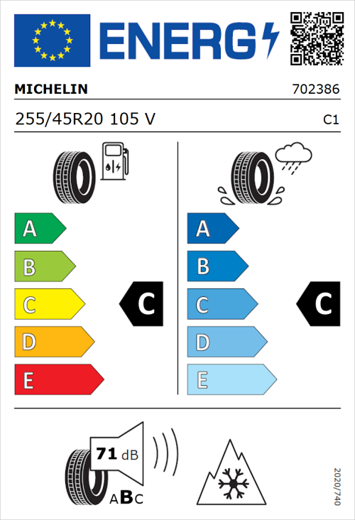 Tyre Label for Michelin Pilot Alpin 5 SUV 255/45R20 105V