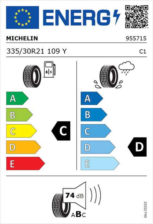 Tyre Label for Michelin Pilot Sport Cup 2 R 335/30R21 109Y