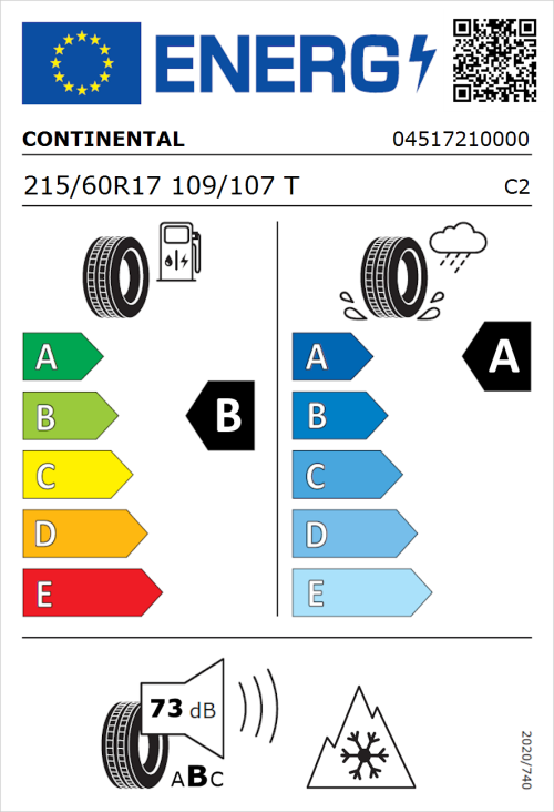 Tyre Label for Continental VanContact 4Season 215/60R17 109/107T