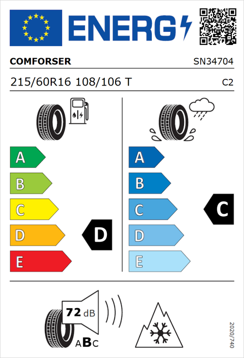 Tyre Label for Comforser CF350 215/60R16 108/106T